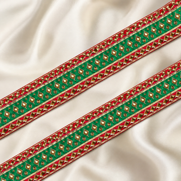 Geometric Metallic Embellished Lace Border for Bridal & Designer Wear