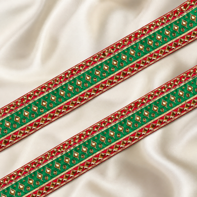 Geometric Metallic Embellished Lace Border for Bridal & Designer Wear