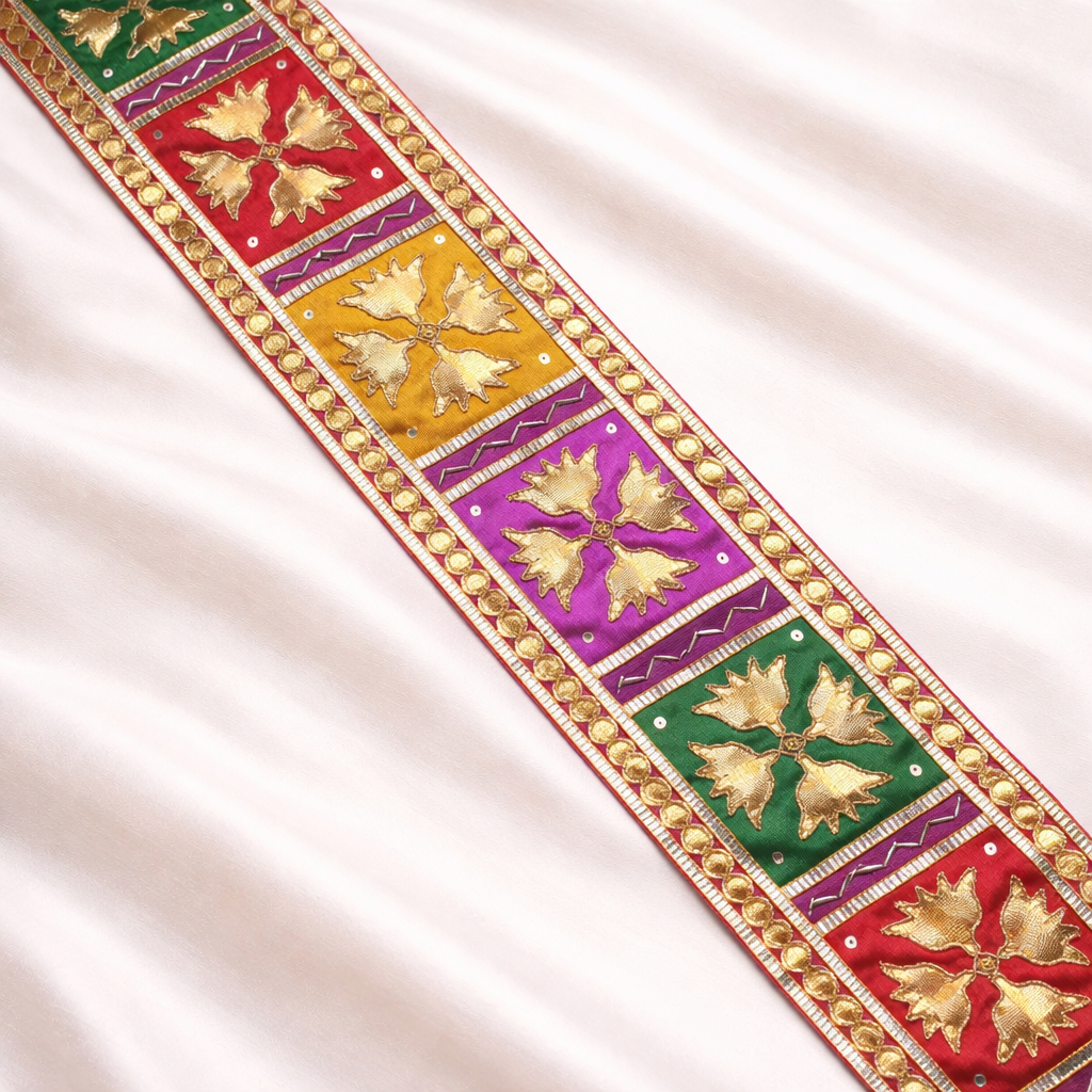 Handcrafted Gota Patti Lace Border with Multicolor Floral Panel Design