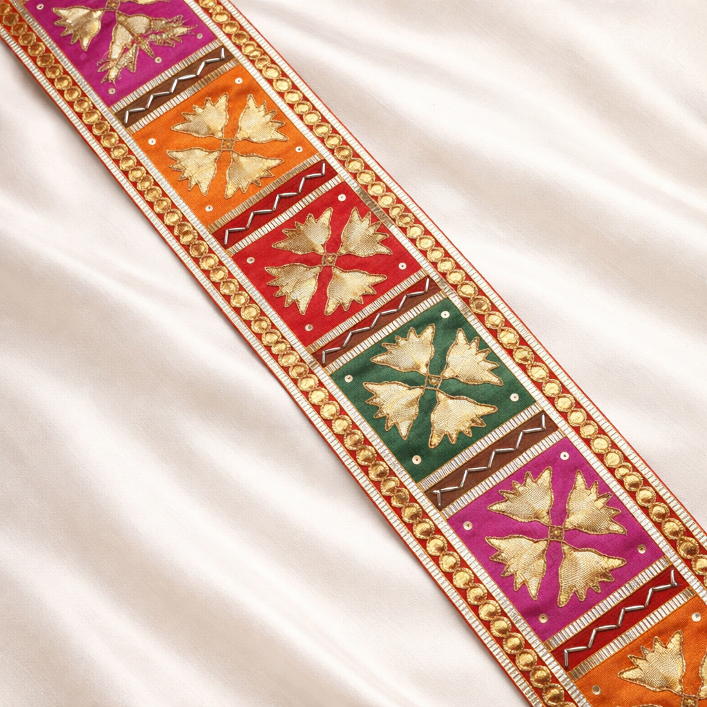 Multicolor Gota Patchwork Trim Border with Sequin Detailing