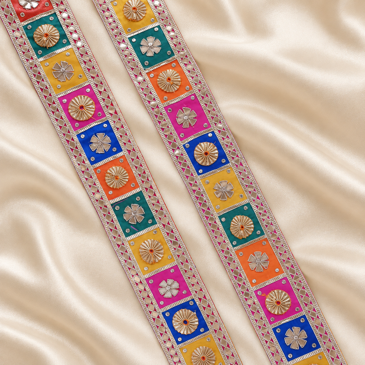 Geometric Floral Gota Work Wide Lace Border for Bridal & Designer Wear