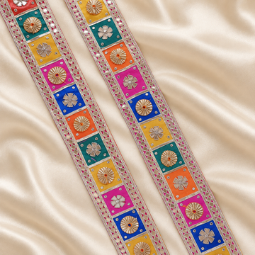 Geometric Floral Gota Work Wide Lace Border for Bridal & Designer Wear