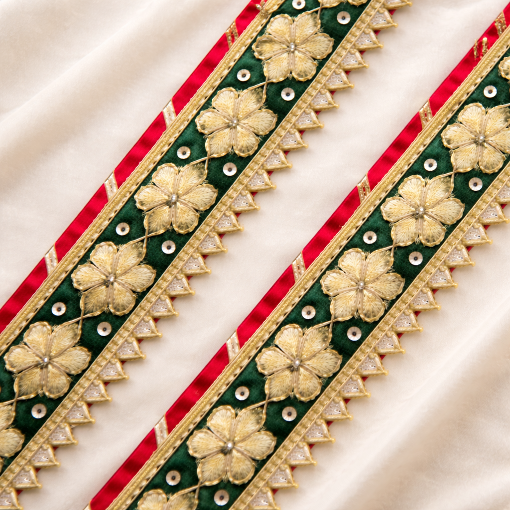 Handcrafted Gota Work Floral Lace Border with Sequin Detailing