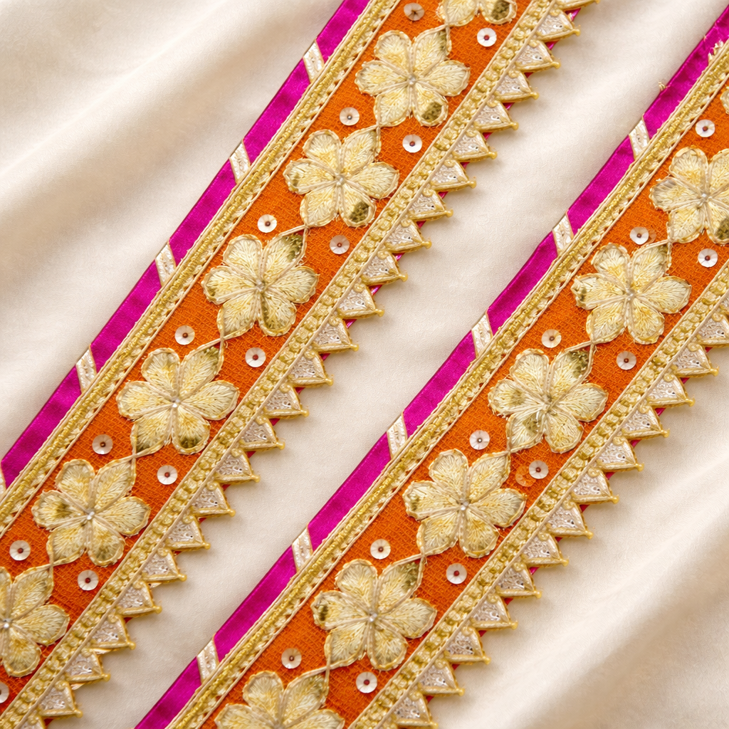 Handcrafted Gota Work Floral Lace Border with Sequin Detailing