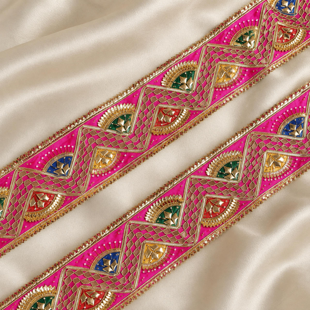 Geometric Gota Work Wide Lace Border with Star Motifs for Bridal & Designer Wear
