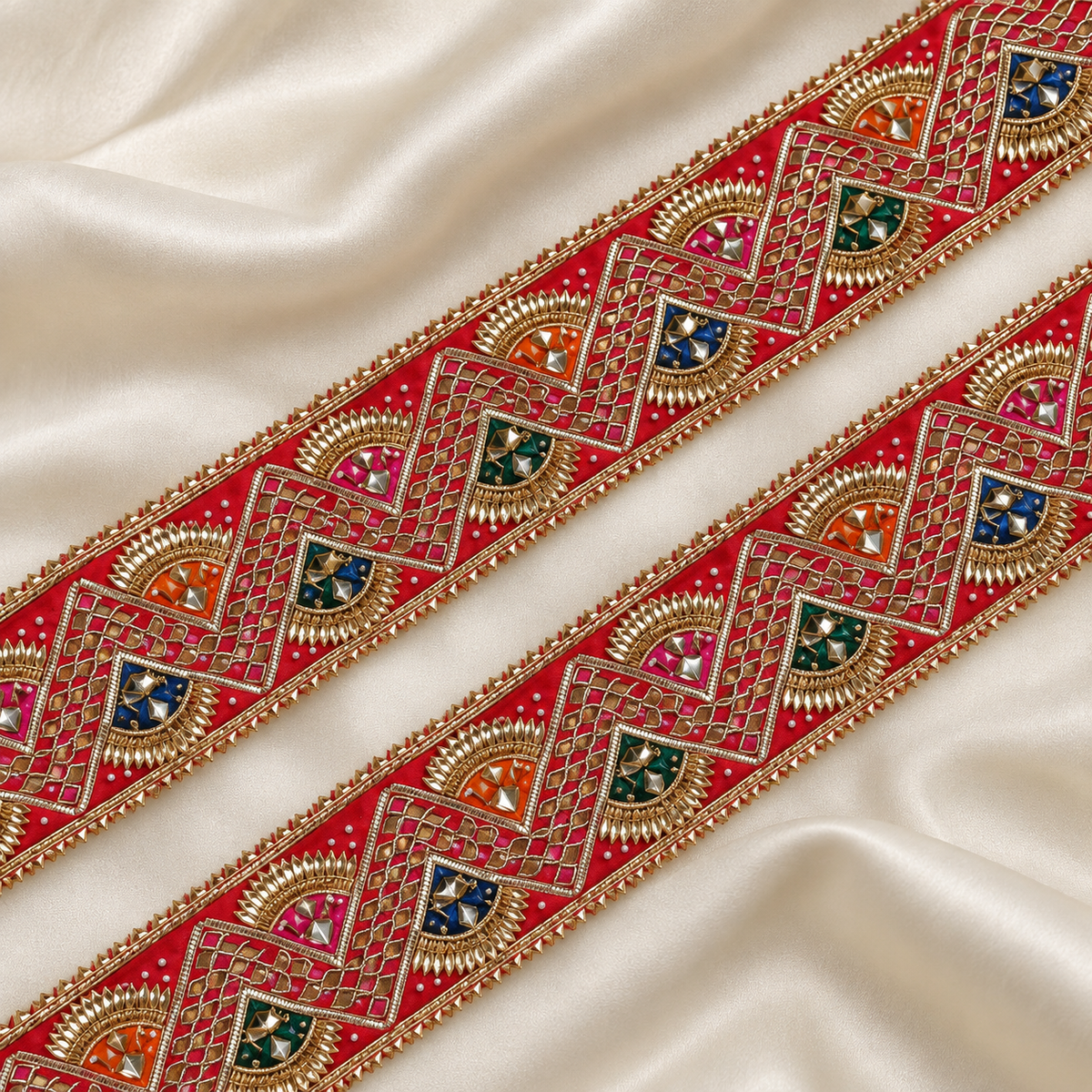 Geometric Gota Work Wide Lace Border with Star Motifs for Bridal & Designer Wear
