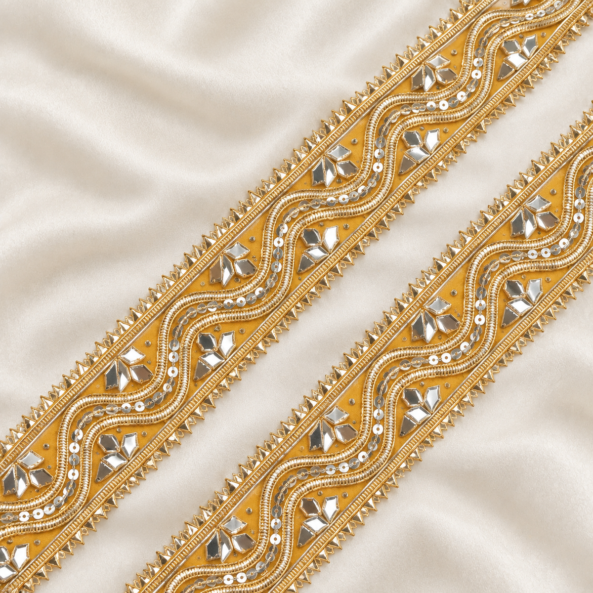 Wavy Gota Work and Sequin Embroidered Lace Border