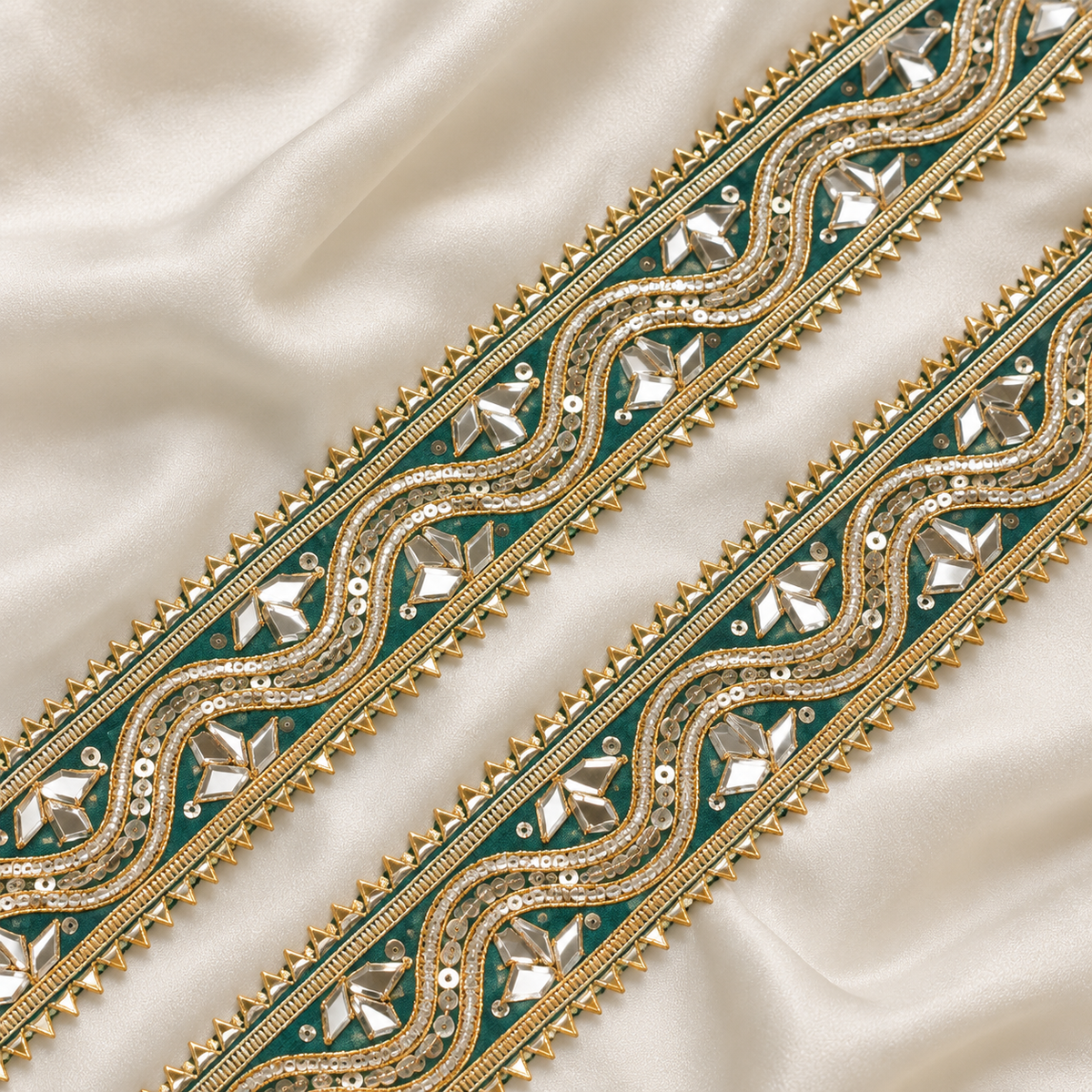 Wavy Gota Work and Sequin Embroidered Lace Border