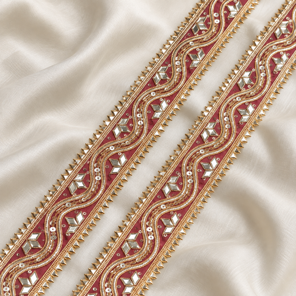 Wavy Gota Work and Sequin Embroidered Lace Border