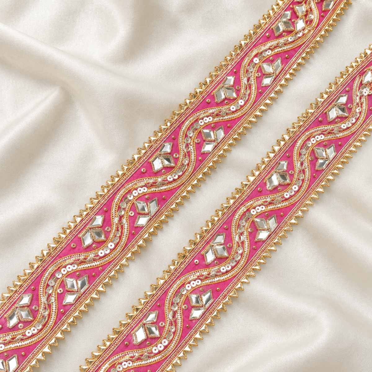 Wavy Gota Work and Sequin Embroidered Lace Border