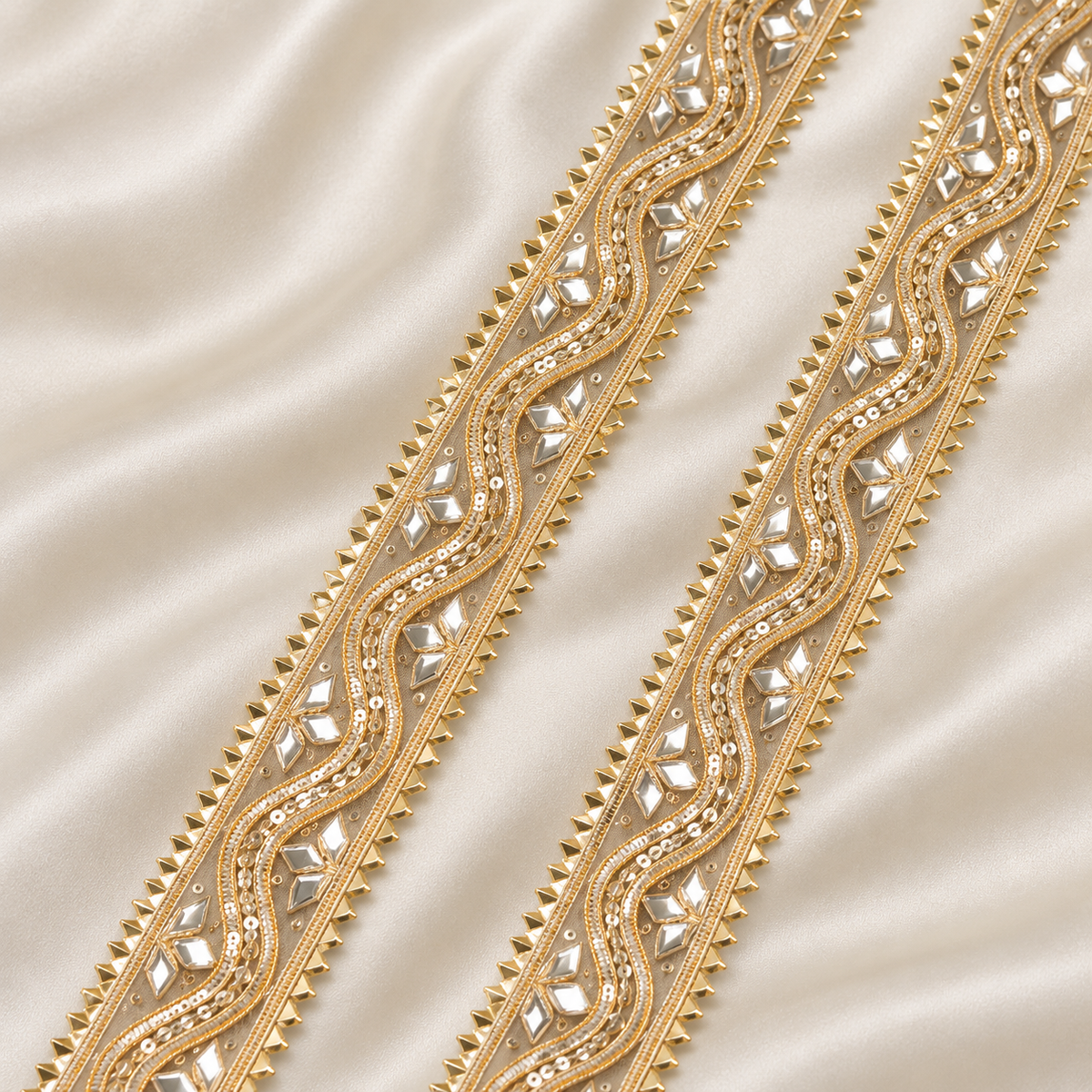 Wavy Gota Work and Sequin Embroidered Lace Border