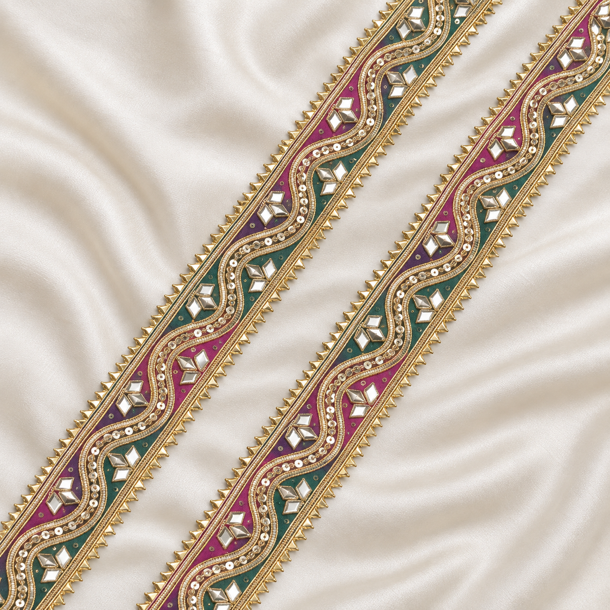 Wavy Gota Work and Sequin Embroidered Lace Border