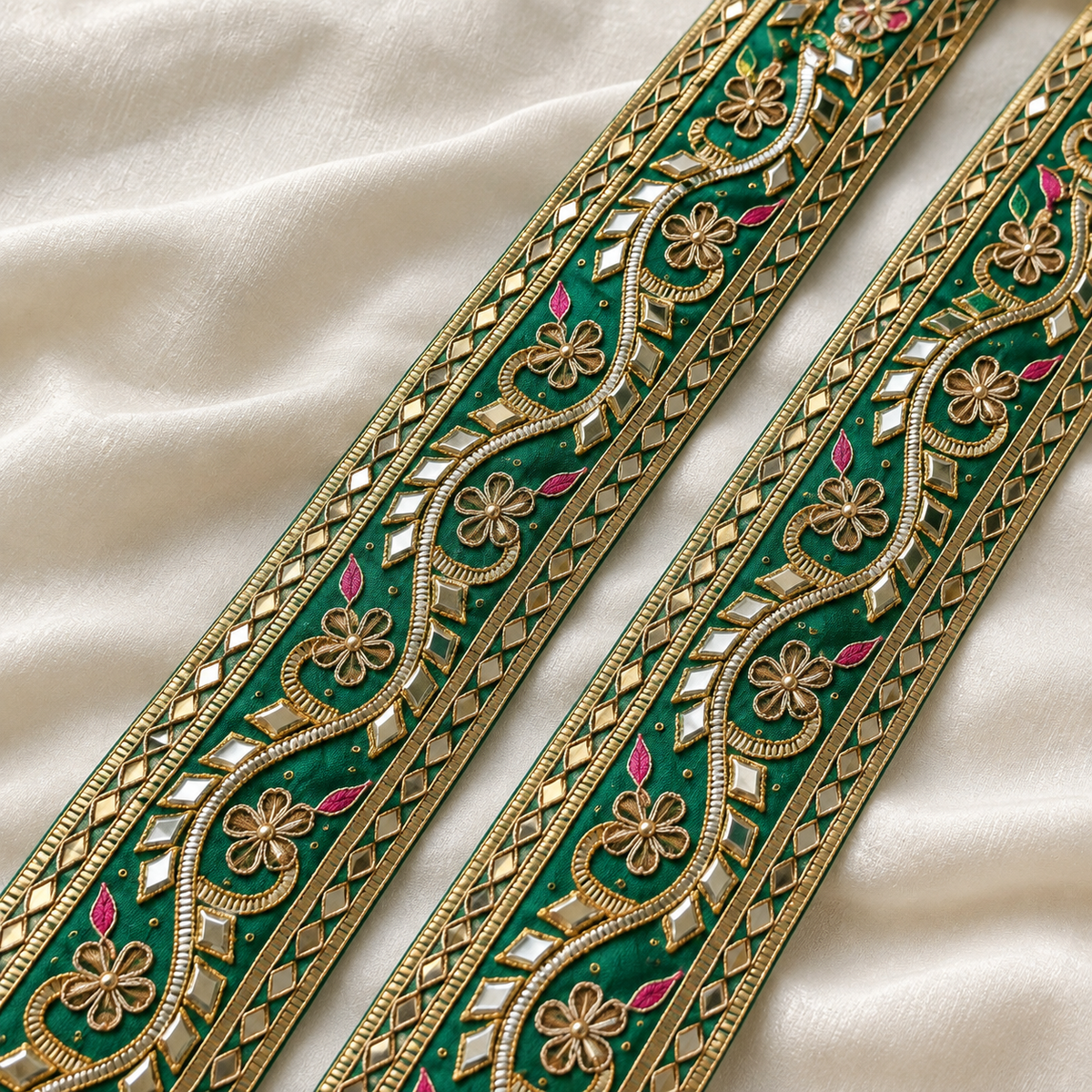 Wavy Gota Work and Sequin Embroidered Lace Border