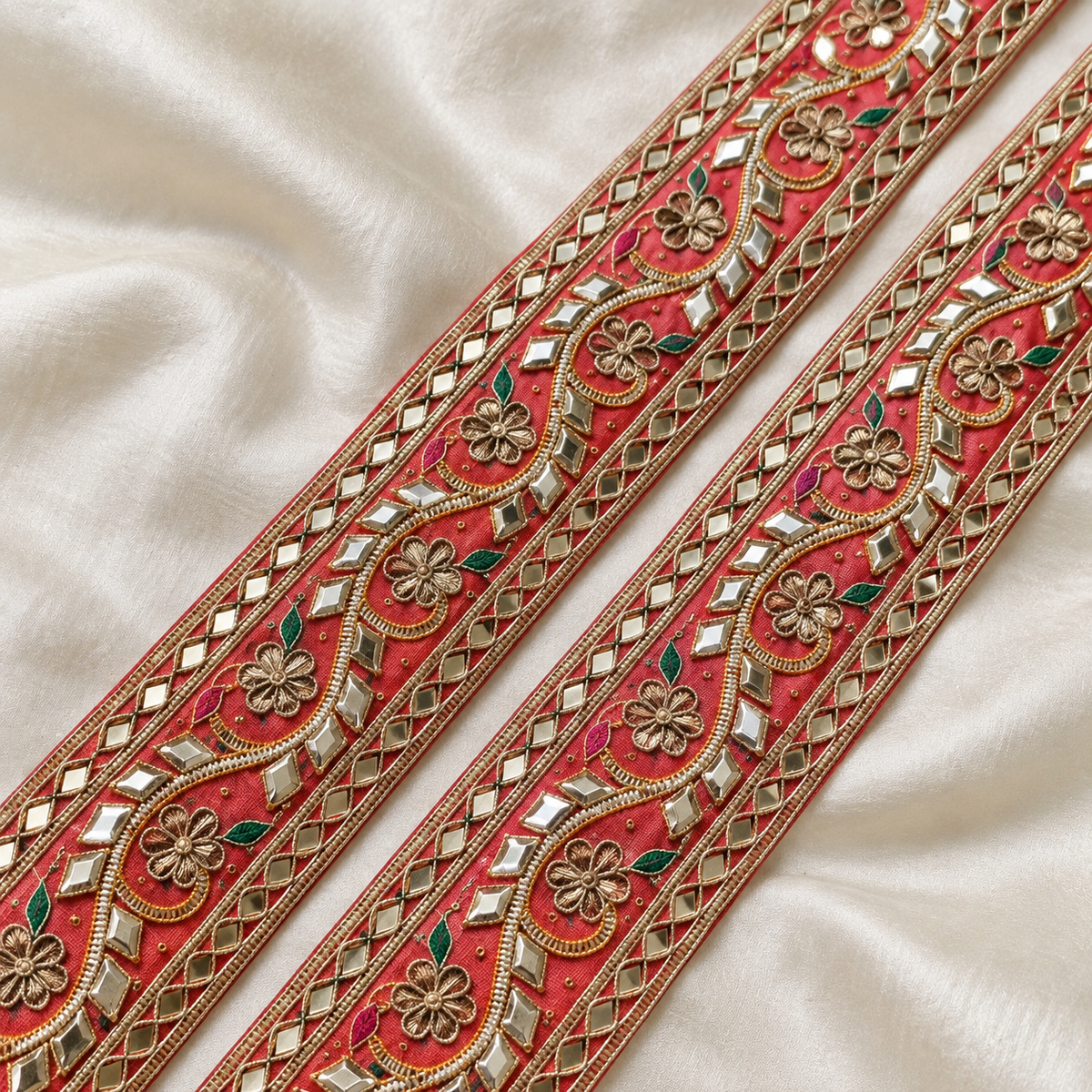 Wavy Gota Work and Sequin Embroidered Lace Border
