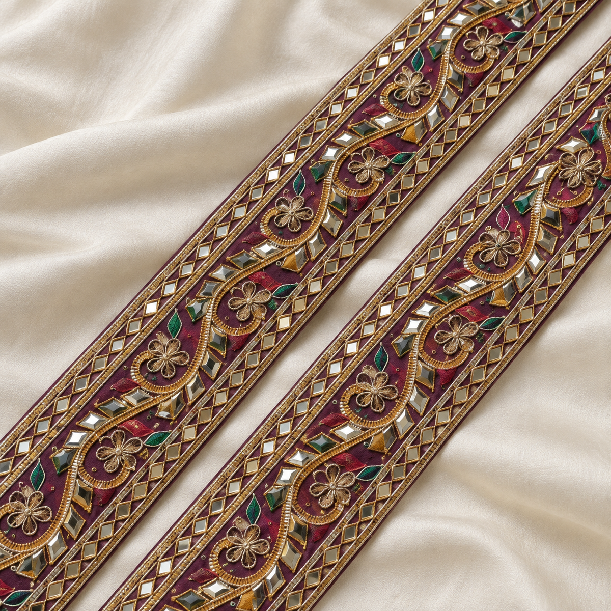 Wavy Gota Work and Sequin Embroidered Lace Border