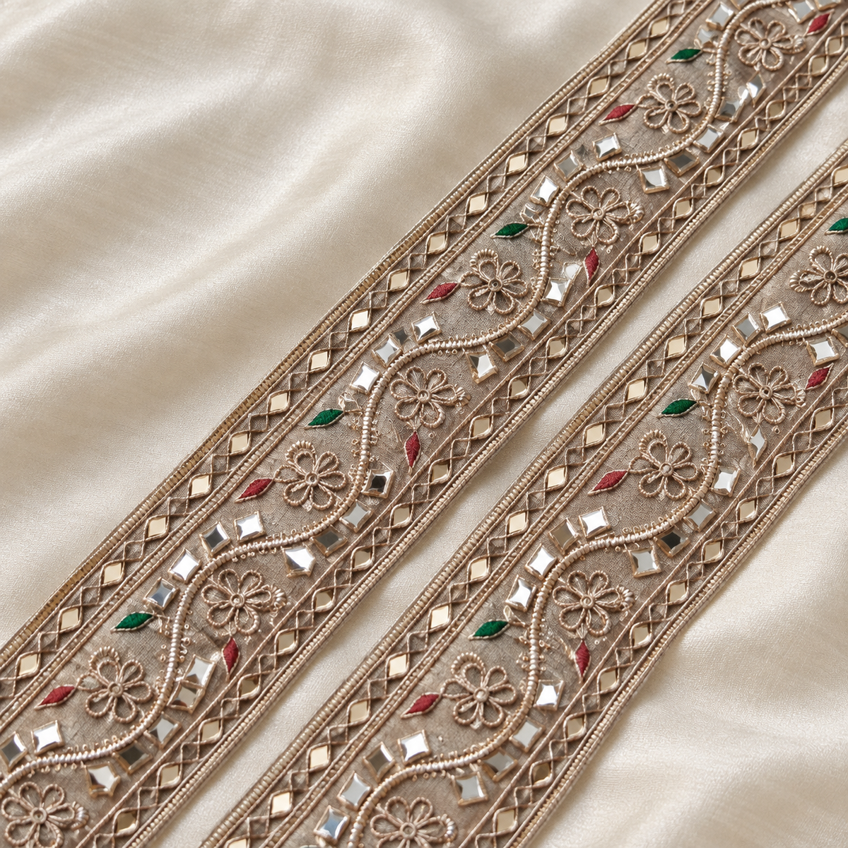 Wavy Gota Work and Sequin Embroidered Lace Border