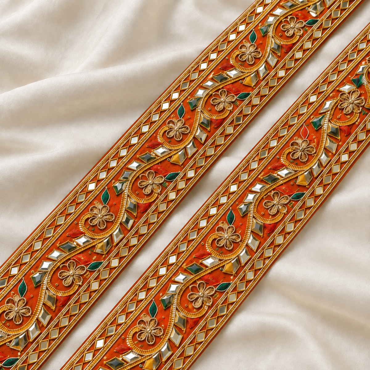 Wavy Gota Work and Sequin Embroidered Lace Border