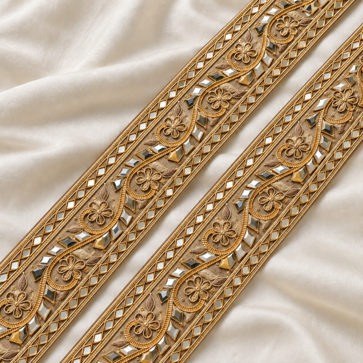 Wavy Gota Work and Sequin Embroidered Lace Border