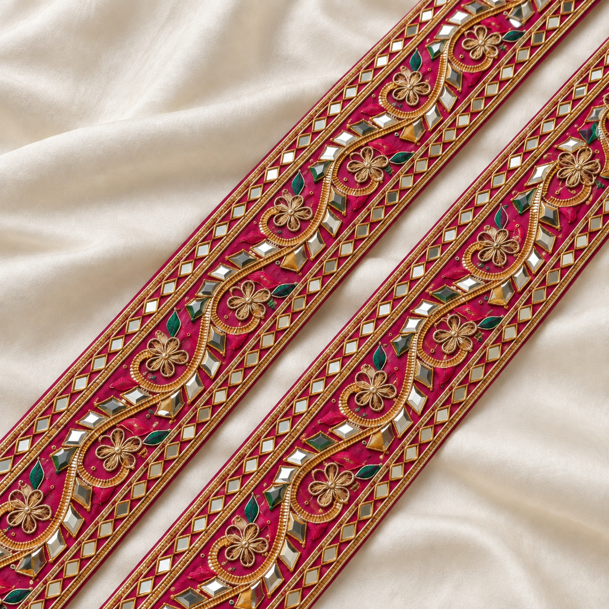 Wavy Gota Work and Sequin Embroidered Lace Border