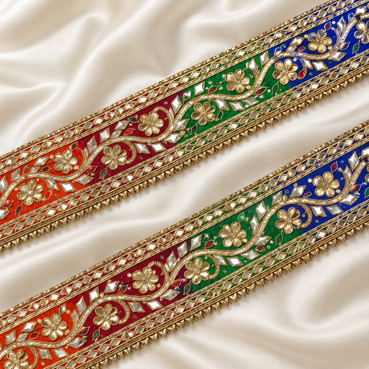 Wavy Gota Work and Sequin Embroidered Lace Border
