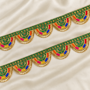 Fan Motif Embroidered Scalloped Lace Border for Festive Wear