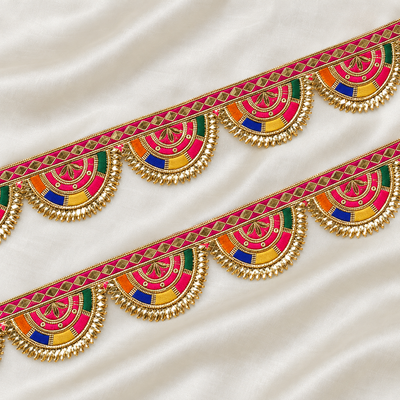 Fan Motif Embroidered Scalloped Lace Border for Festive Wear hover