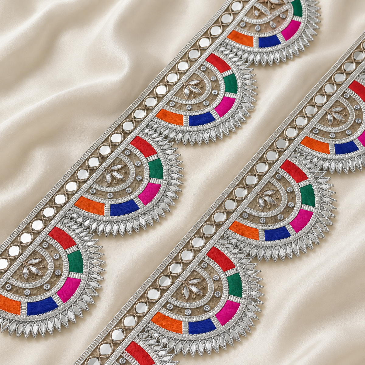 Fan Motif Embroidered Scalloped Lace Border for Festive Wear
