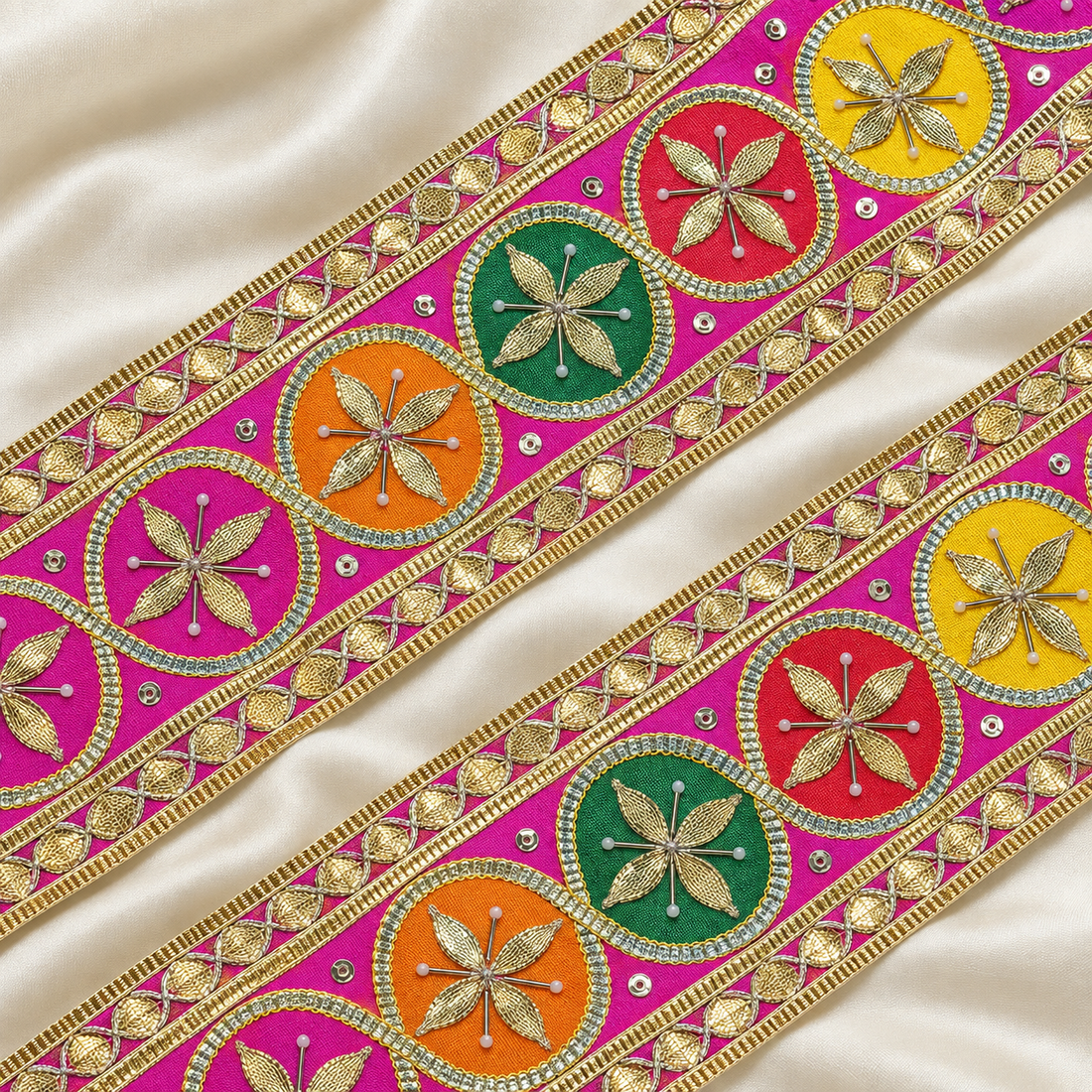 Multicolor Handcrafted Gota Trim with Floral Motifs and Sequin Accents