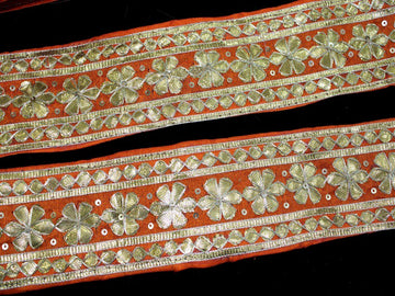 Orange Floral Gota Trim