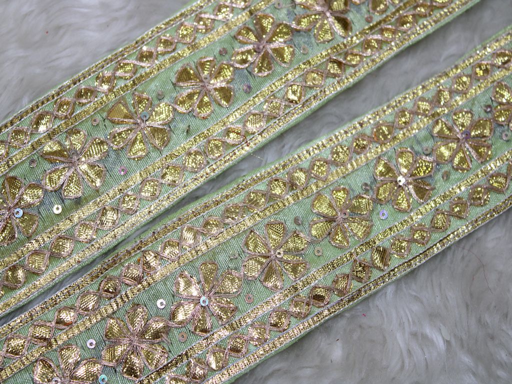 Green Floral Gota Trim