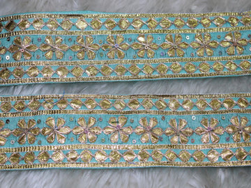 Blue Floral Gota Trim