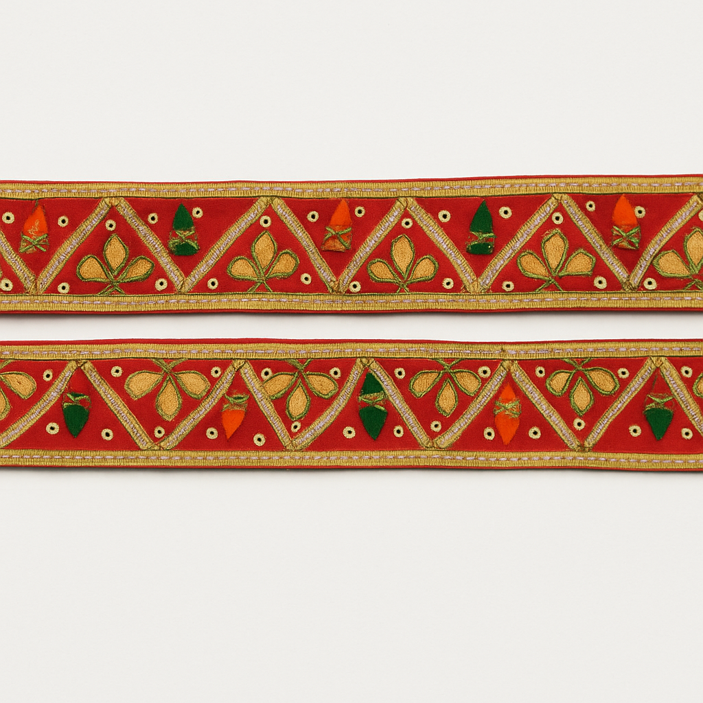Zigzag Embroidered Border with Tassel & Sequin Detailing