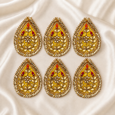 Floral Gota Work Teardrop Embellished Patch for Bridal & Designer Wear
