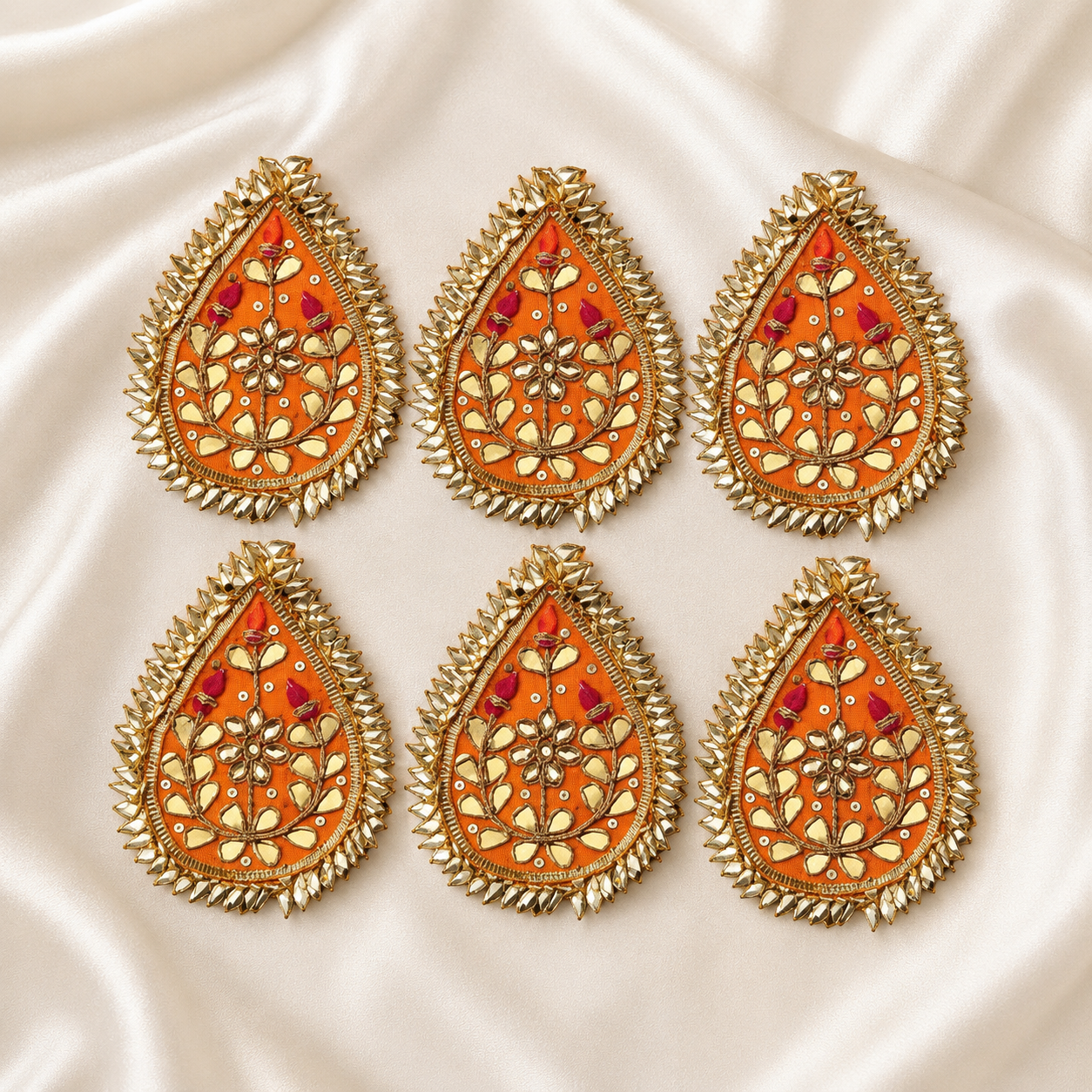Floral Gota Work Teardrop Embellished Patch for Bridal & Designer Wear