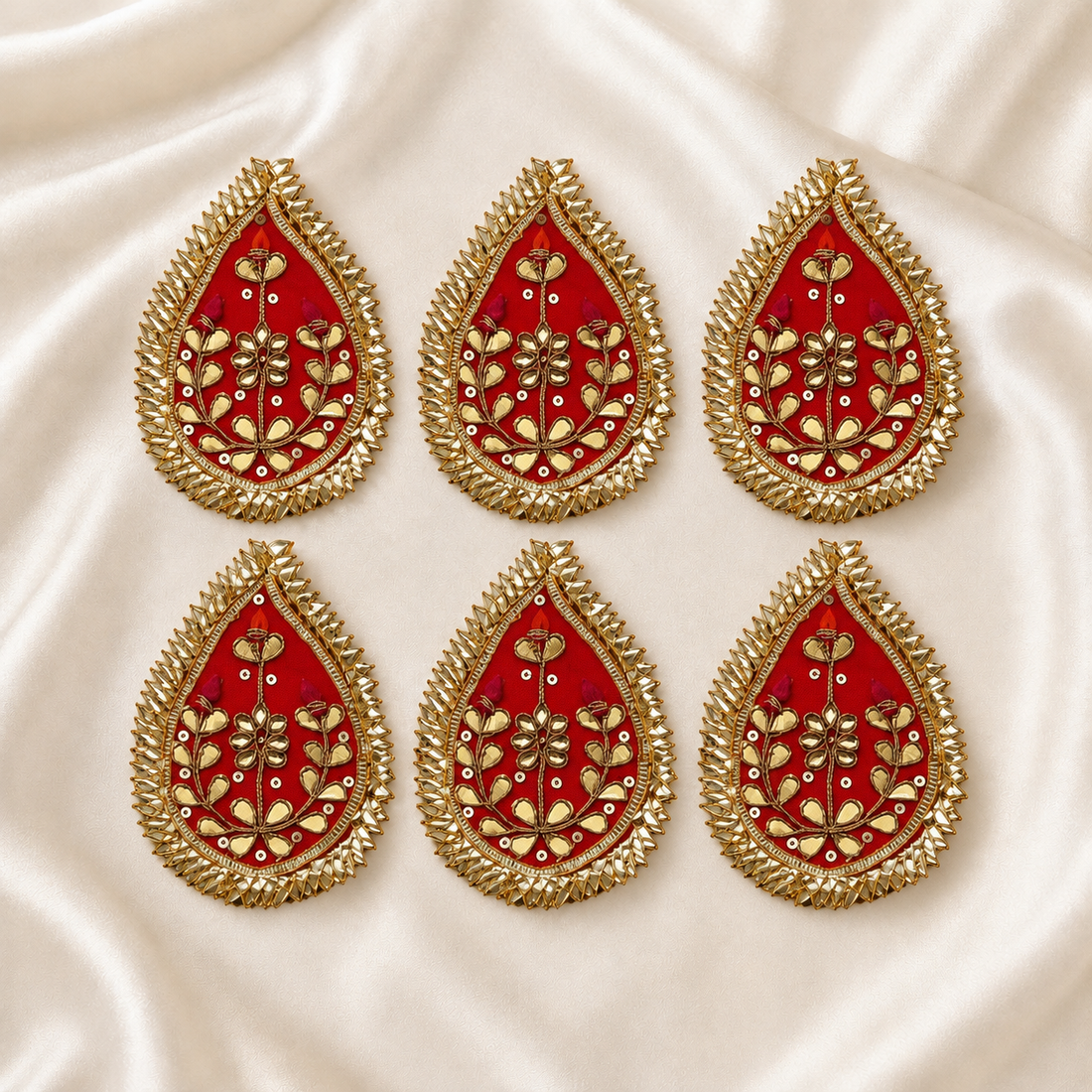 Floral Gota Work Teardrop Embellished Patch for Bridal & Designer Wear
