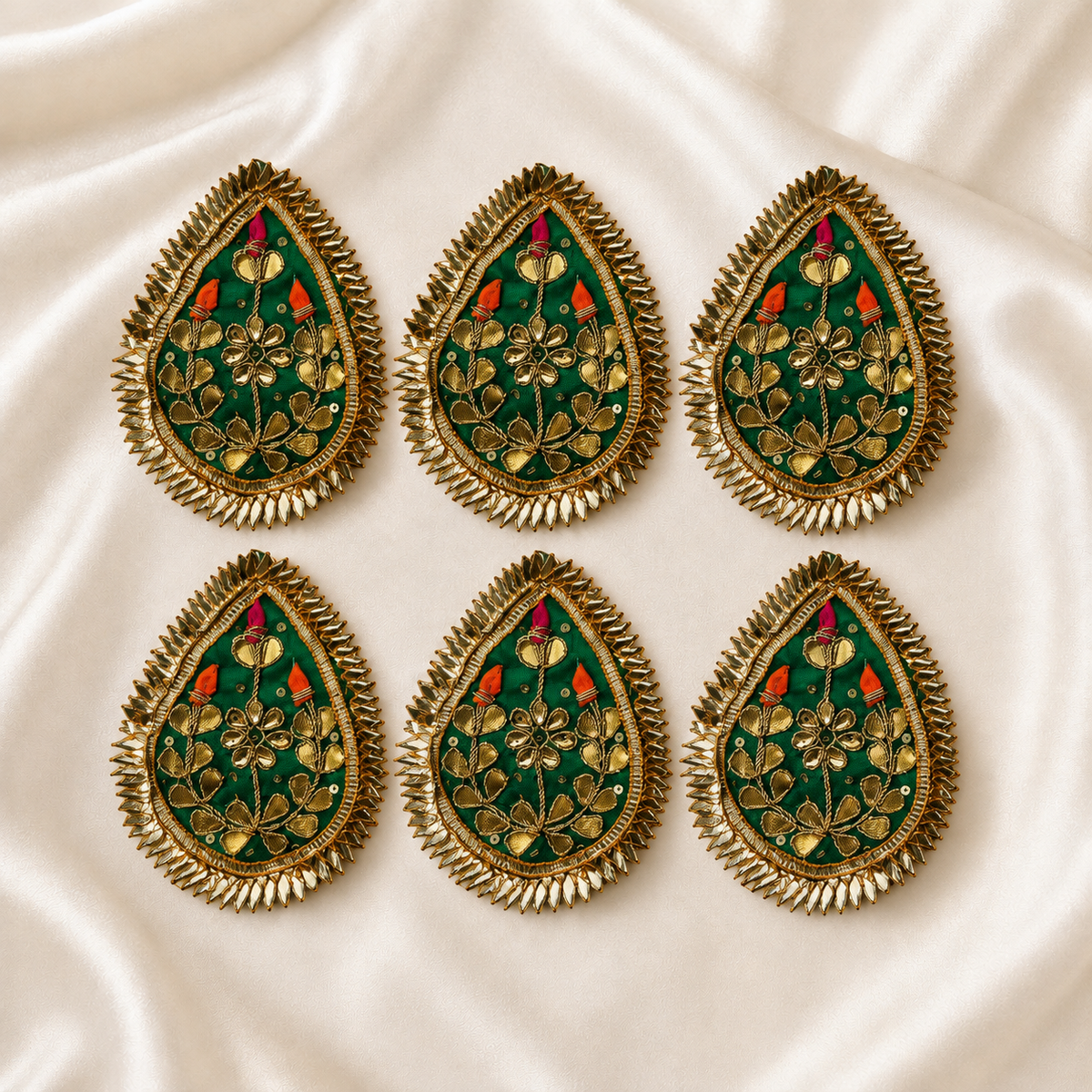 Floral Gota Work Teardrop Embellished Patch for Bridal & Designer Wear