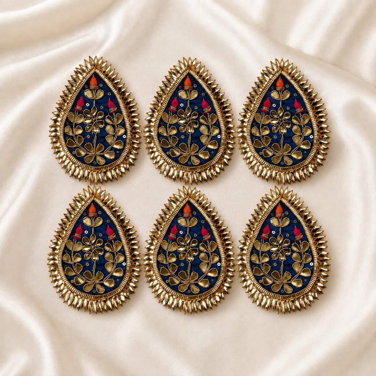 Floral Gota Work Teardrop Embellished Patch for Bridal & Designer Wear