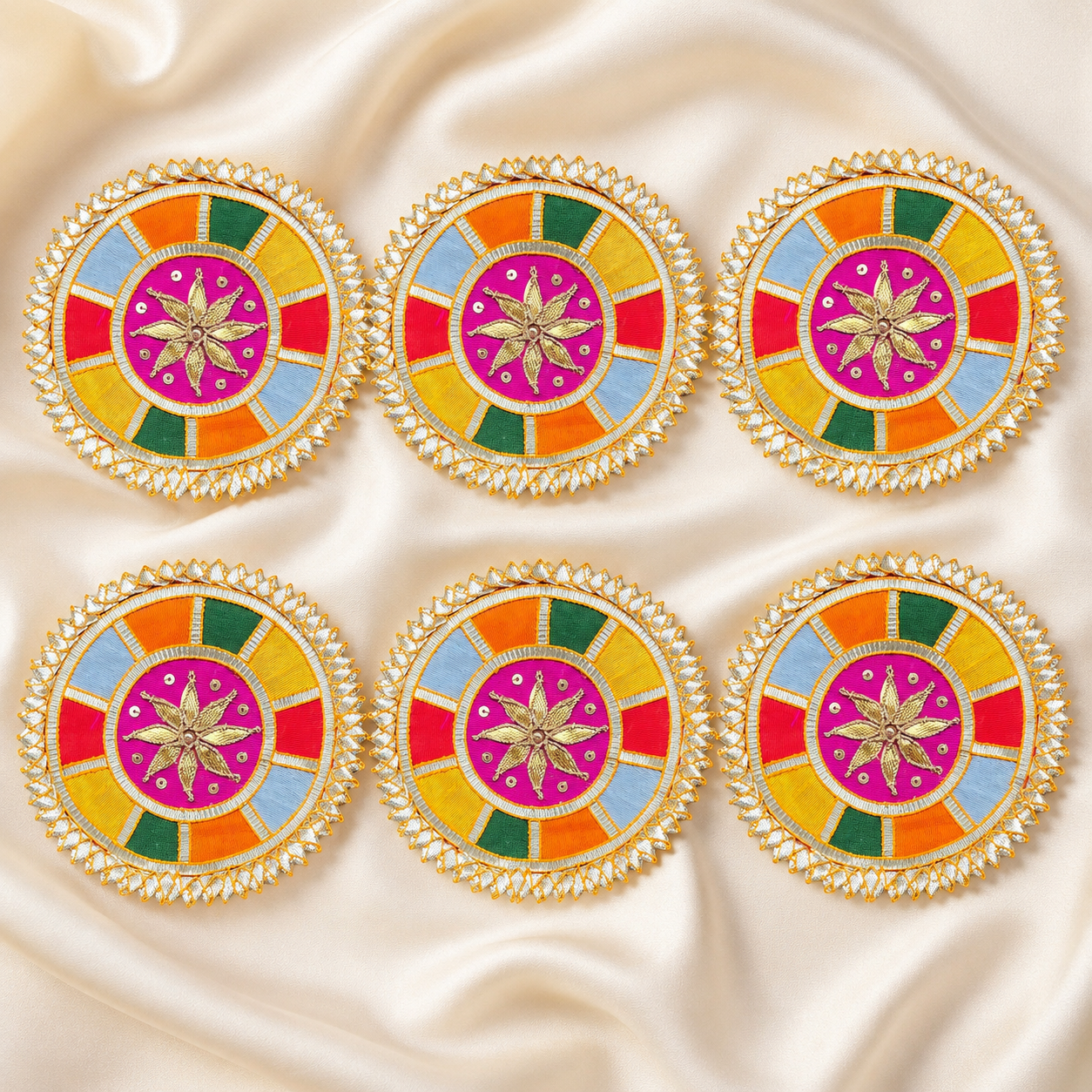 Multicolour Circular Gota Work Floral Patch for Festive & Designer Wear