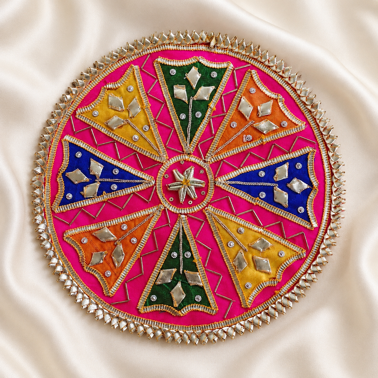 Multicolour Geometric Gota Work Circular Patch for Festive & Designer Wear