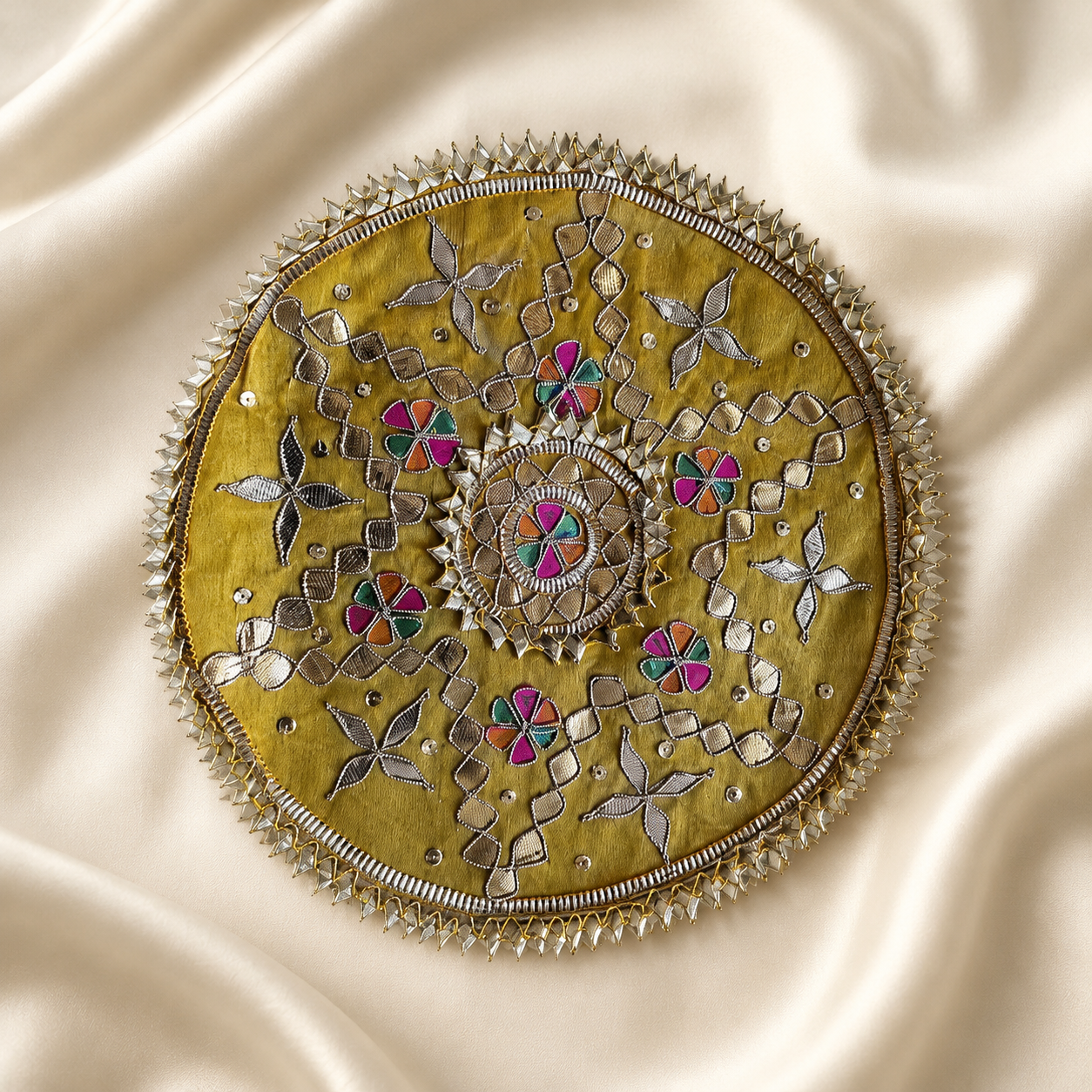 Round Gota Embroidered Patch with Star and Floral Motifs for Festive Wear (12 Pieces)