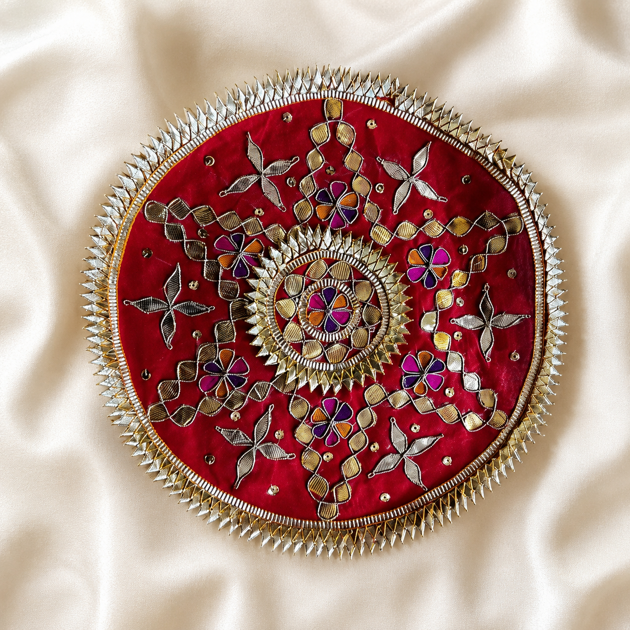 Round Gota Embroidered Patch with Star and Floral Motifs for Festive Wear (12 Pieces)