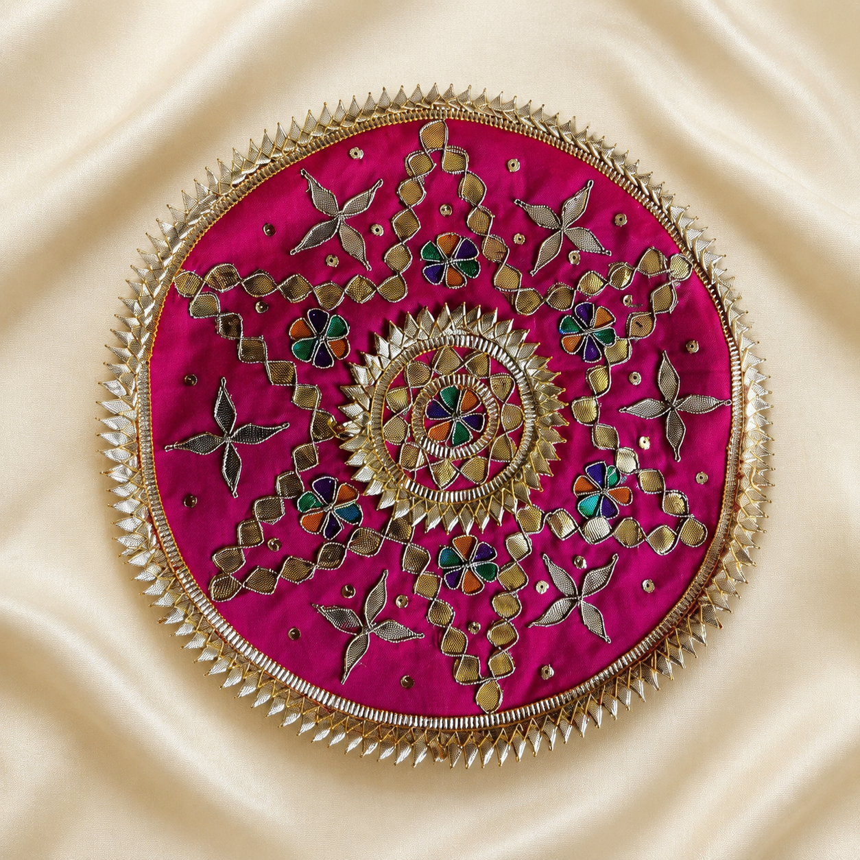 Round Gota Embroidered Patch with Star and Floral Motifs for Festive Wear (12 Pieces)