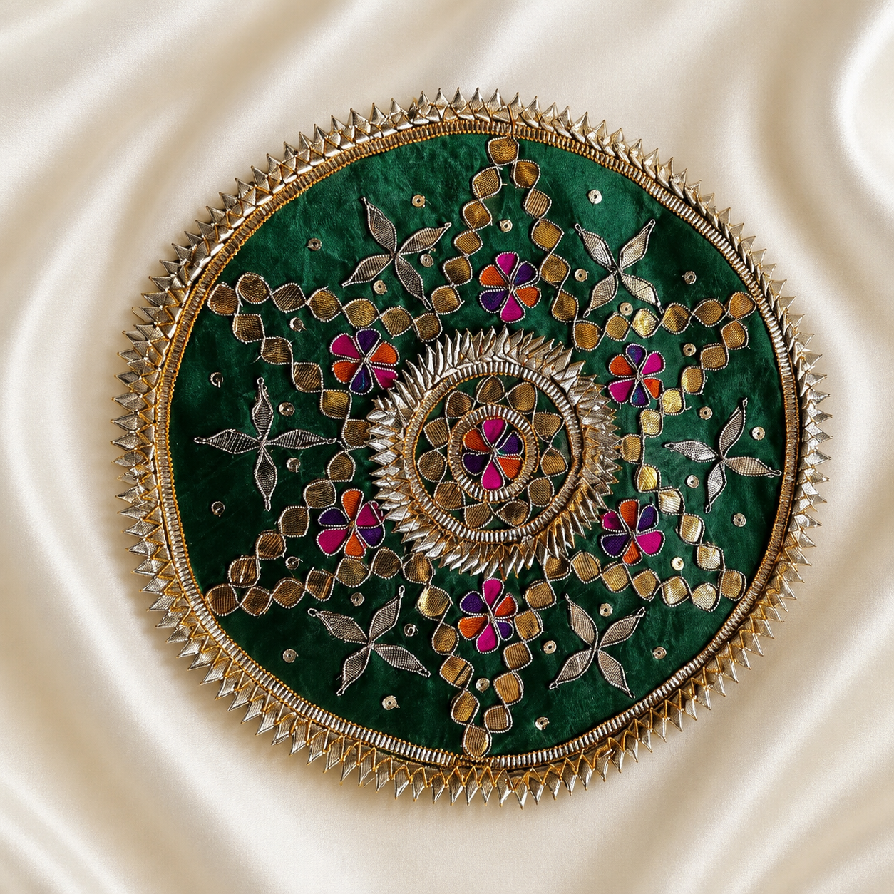 Round Gota Embroidered Patch with Star and Floral Motifs for Festive Wear (12 Pieces)