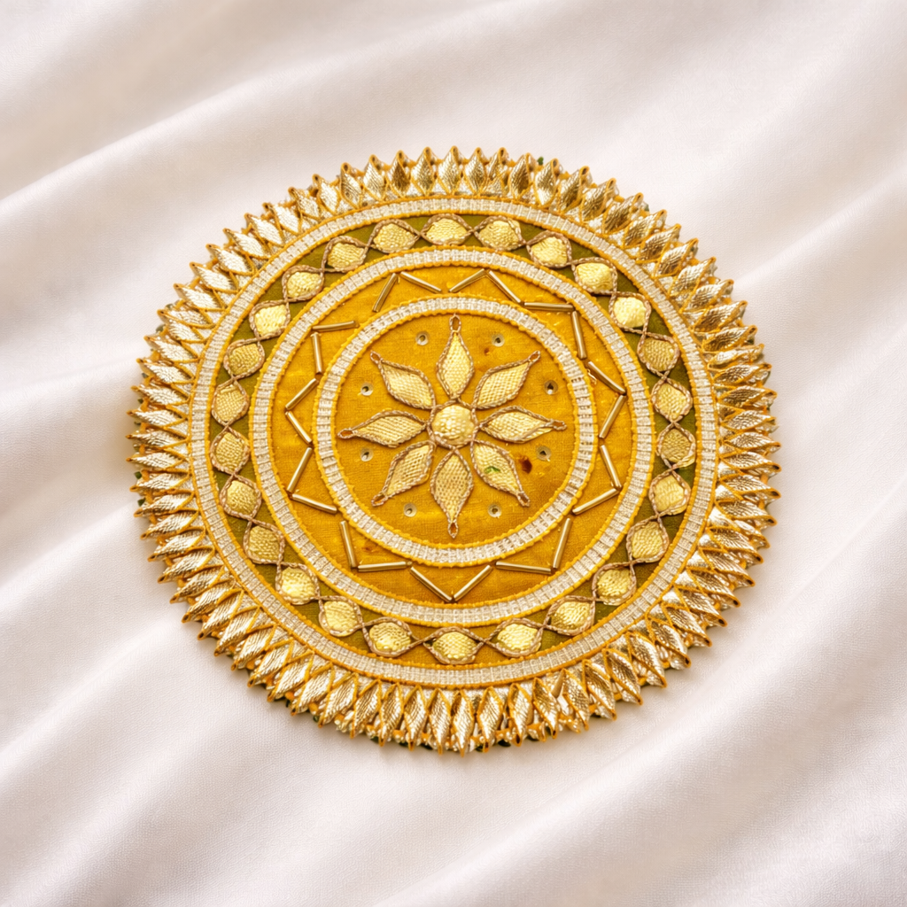 Round Gota Embroidered Patch with Floral Center for Festive Wear (12 P ...