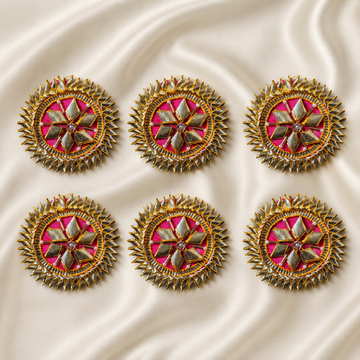 Floral Gota Work Circular Embellished Patch with Pearl Accents (25 Pieces)