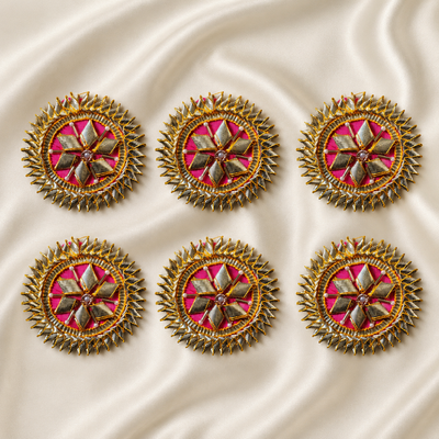 Floral Gota Work Circular Embellished Patch with Pearl Accents (25 Pieces)