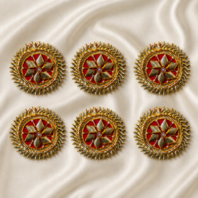 Floral Gota Work Circular Embellished Patch with Pearl Accents (25 Pieces) hover