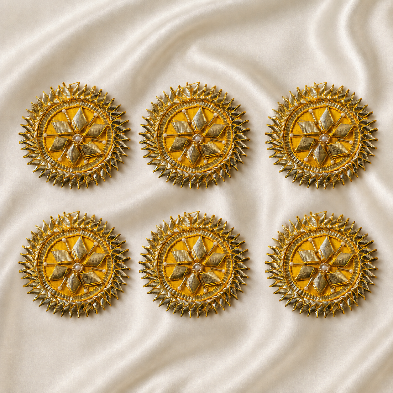Floral Gota Work Circular Embellished Patch with Pearl Accents (25 Pieces)