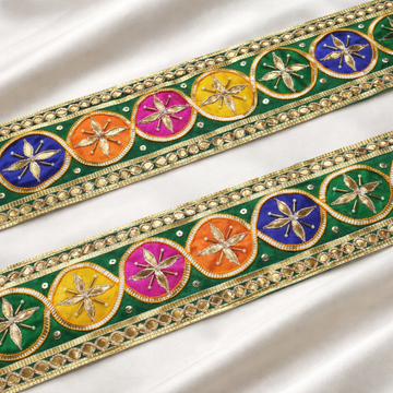 Green Multicolor Handcrafted Gota Patti Lace