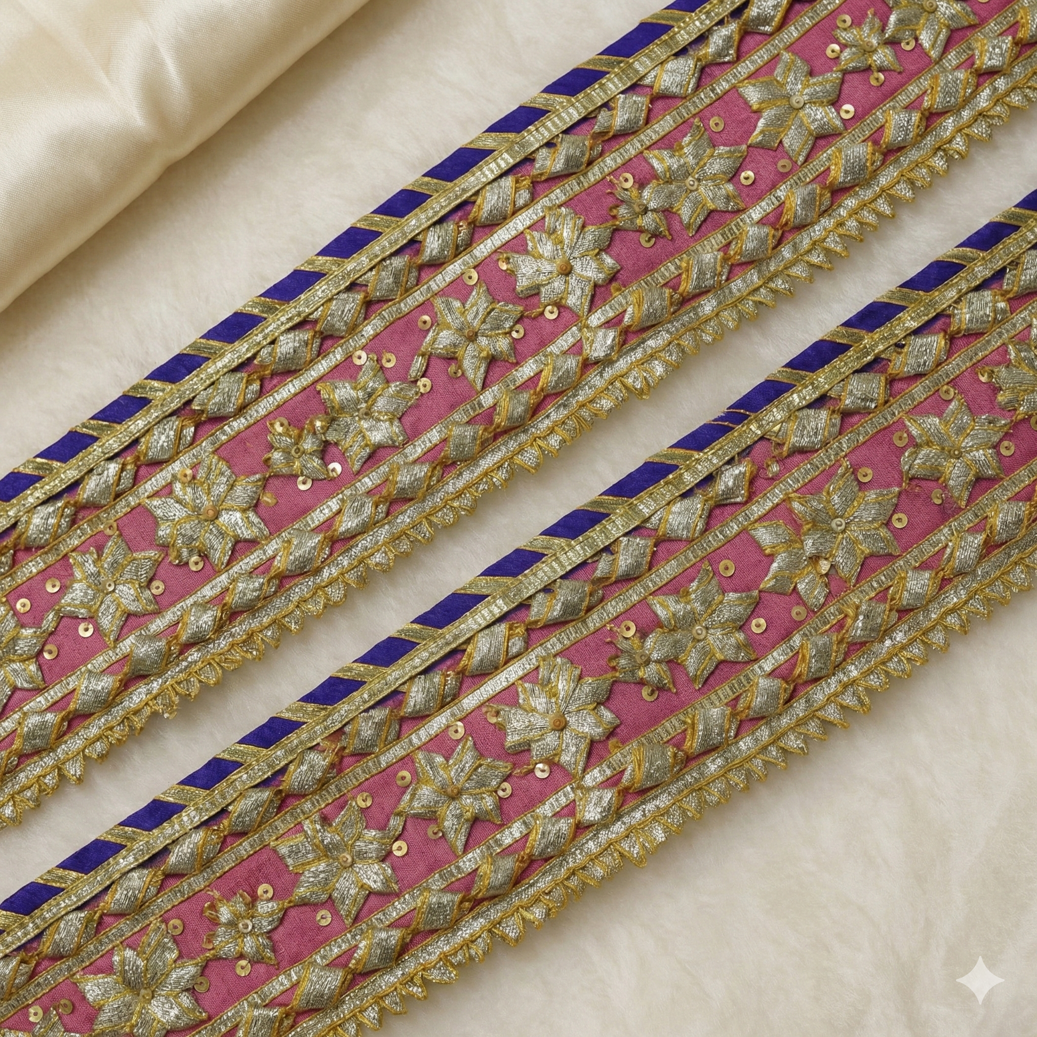 Royal Pink & Gold Zari Floral Gota Lace